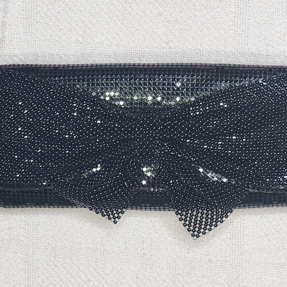 Sparkling Black Sequin Bow and Chain Mail Dress Clutch Bag Silver Shoulder Strap - Picture 4 of 16